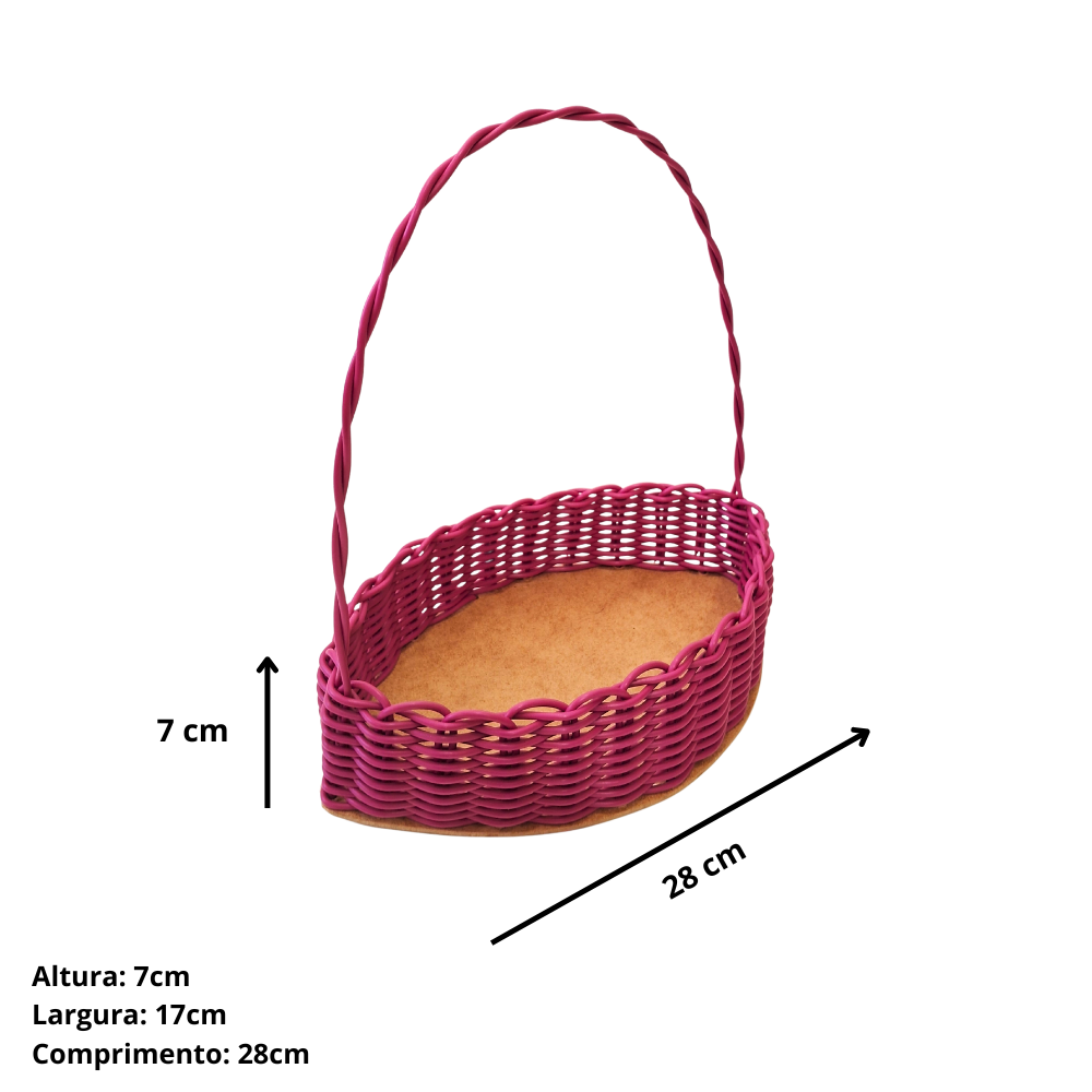 Cesta feita em formato de folha com fio sintetico.